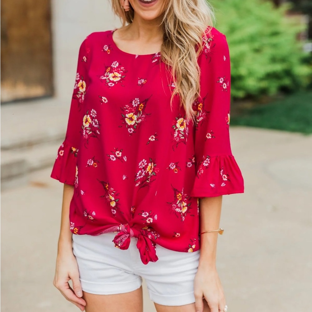NWT Fuchsia Floral Front-Tie Top‎ M - Picture 14 of 14
